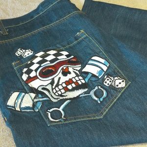 Ed Hardy detailed jeans size 40 pirate with dice